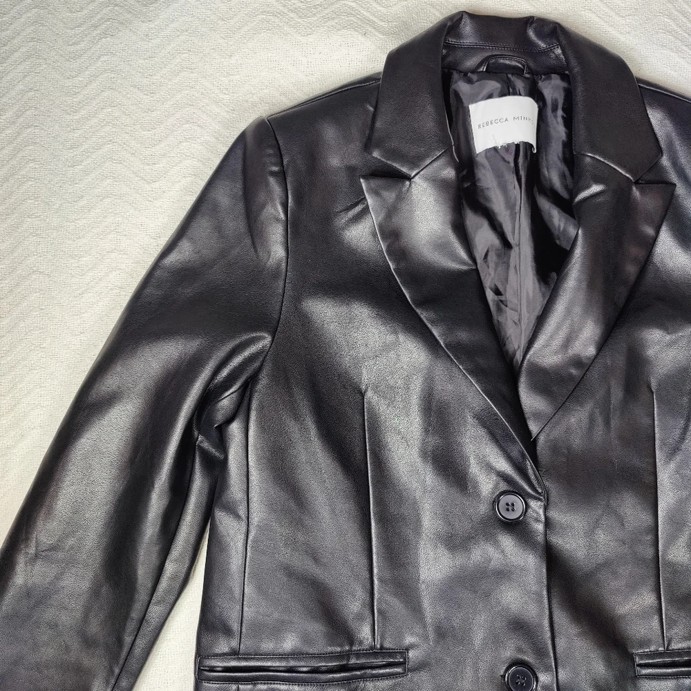 Rebecca Minkoff Black FaLse Lambskin Leather Blazer Women’s Size L Oversized